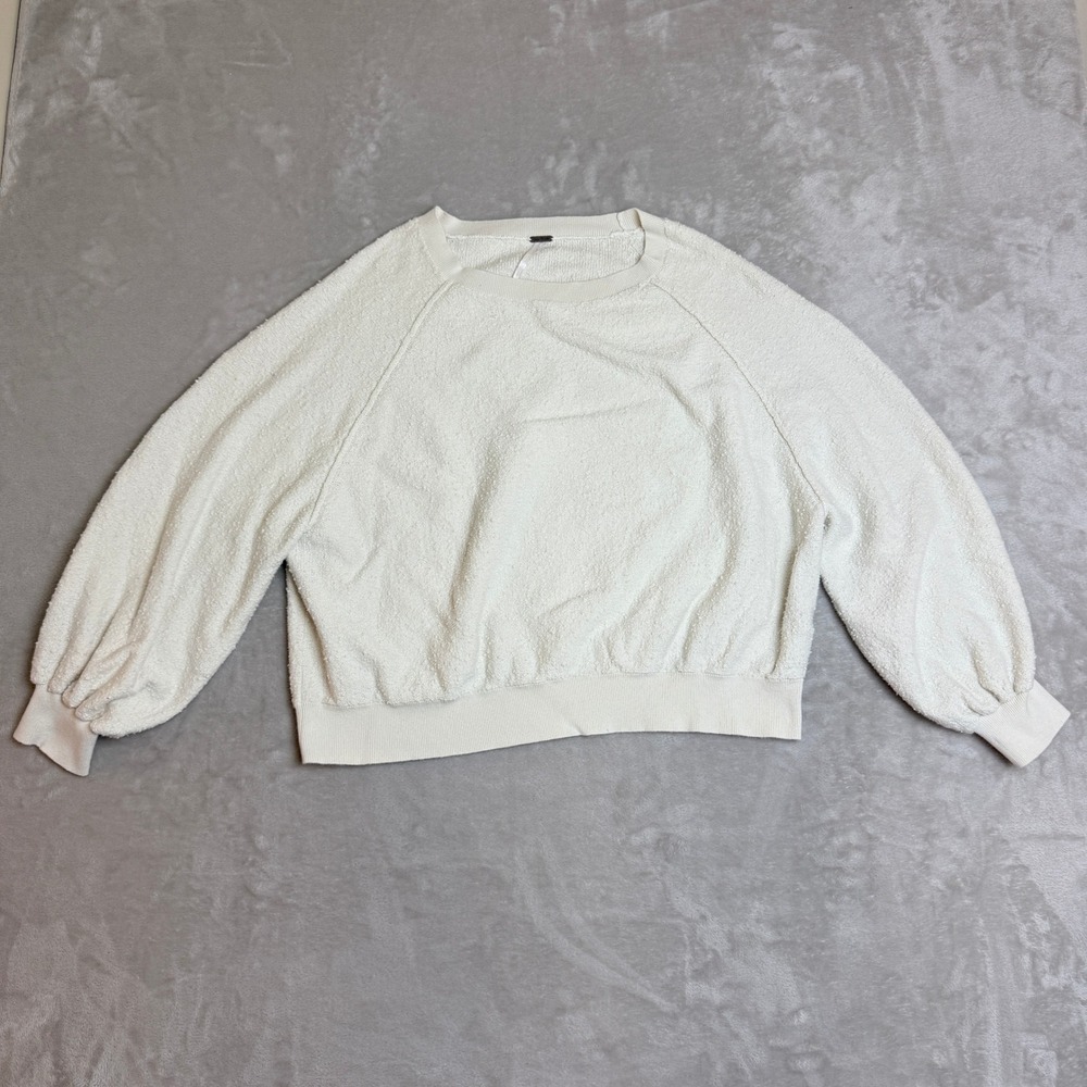 Free People Found my Friend Pullover Sweater Women L Cream Balloon Sleeve Crop